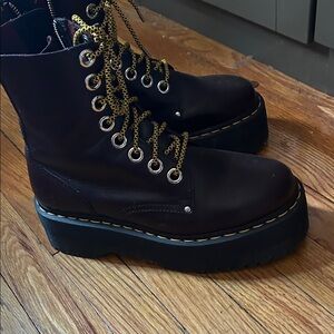 Chunky Platform Combat Boots with Yellow Accent Laces